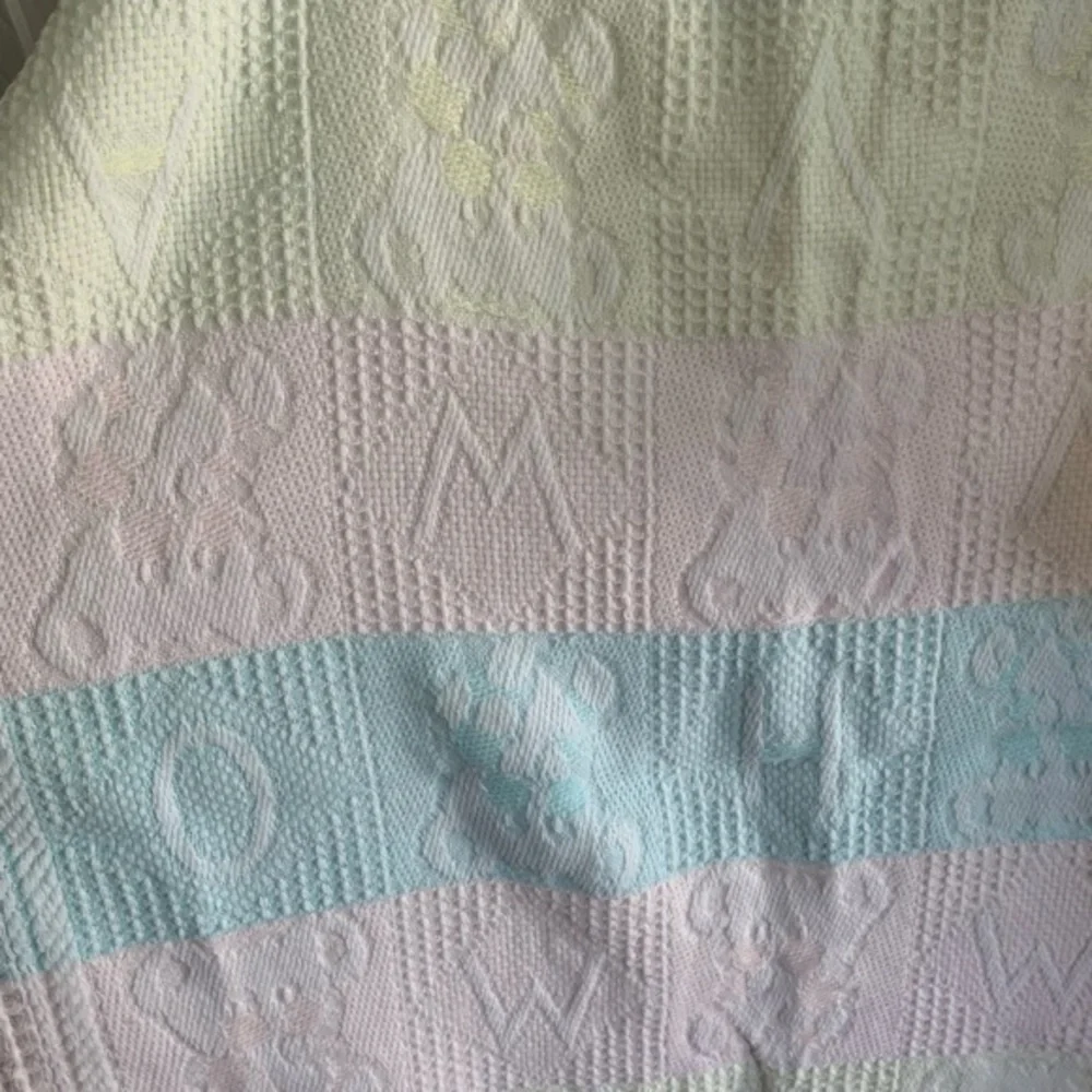 Vintage Baby Blanket Pride N Joy Pastel Waffle Fringe Bears‎ Letters 34x34 90s